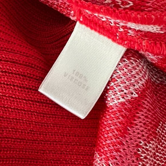 St. John red white abstract print zipper jacket sweater size L - Picture 3 of 4